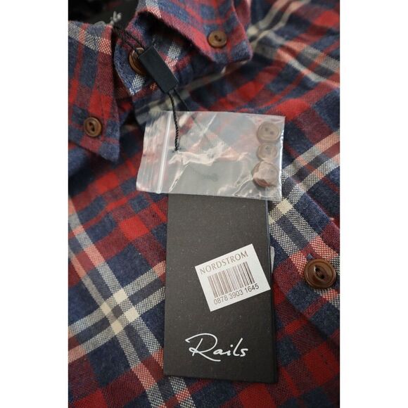 Rails Men’s Sz XL Navy/Red/Cream Felix Plaid Button-Down Flannel L/S Shirt - Picture 4 of 12